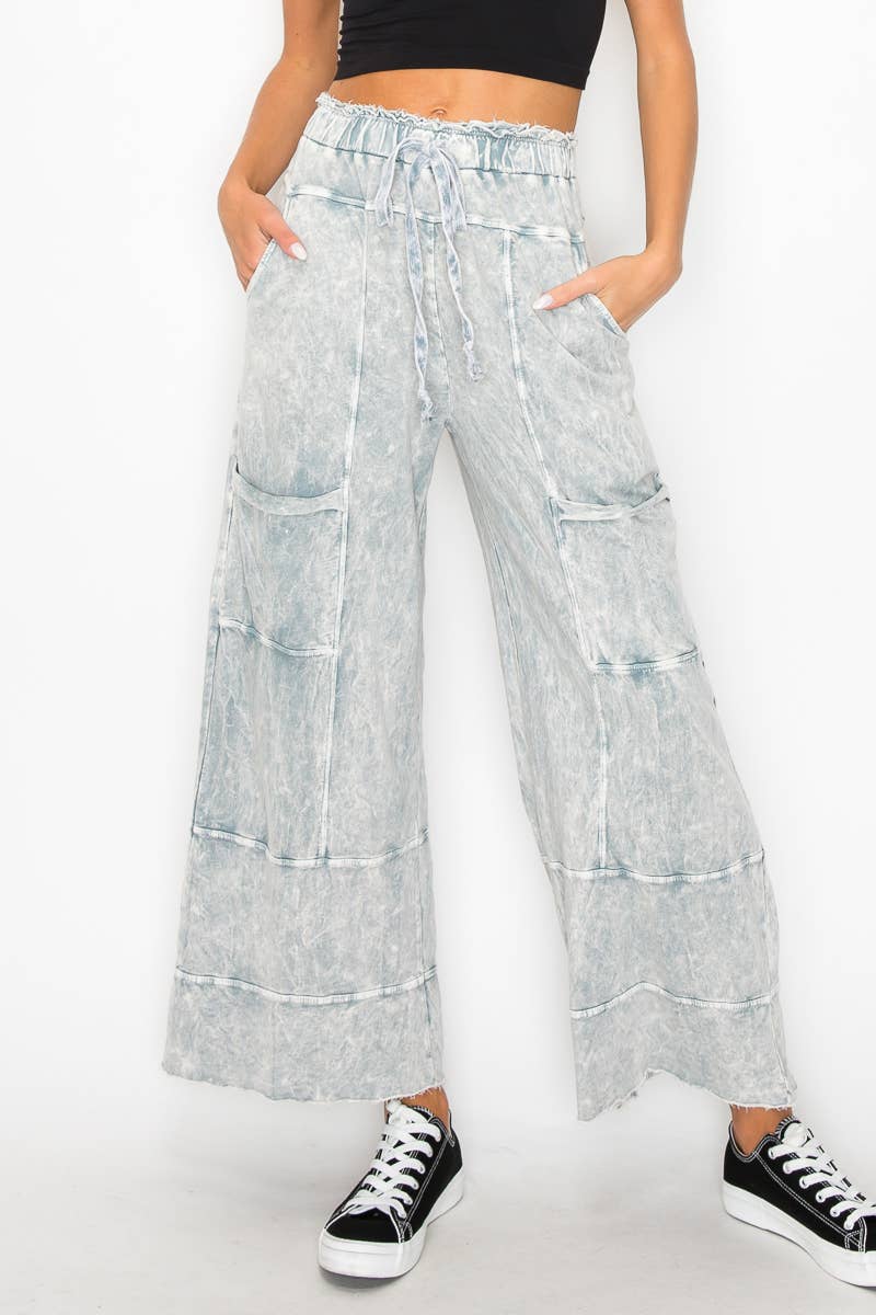 Mineral Wash Wide Leg Cropped Pants