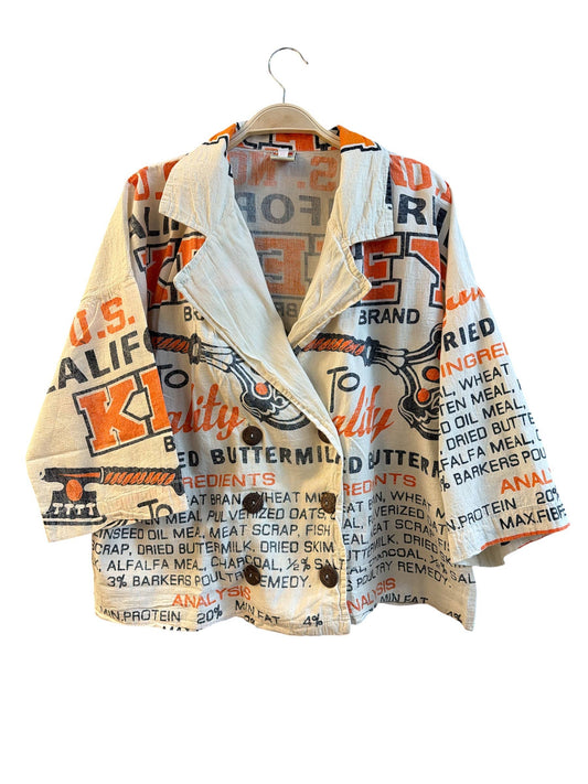 Cotton Vintage Feed Sack Butter Mill Blazer Jacket