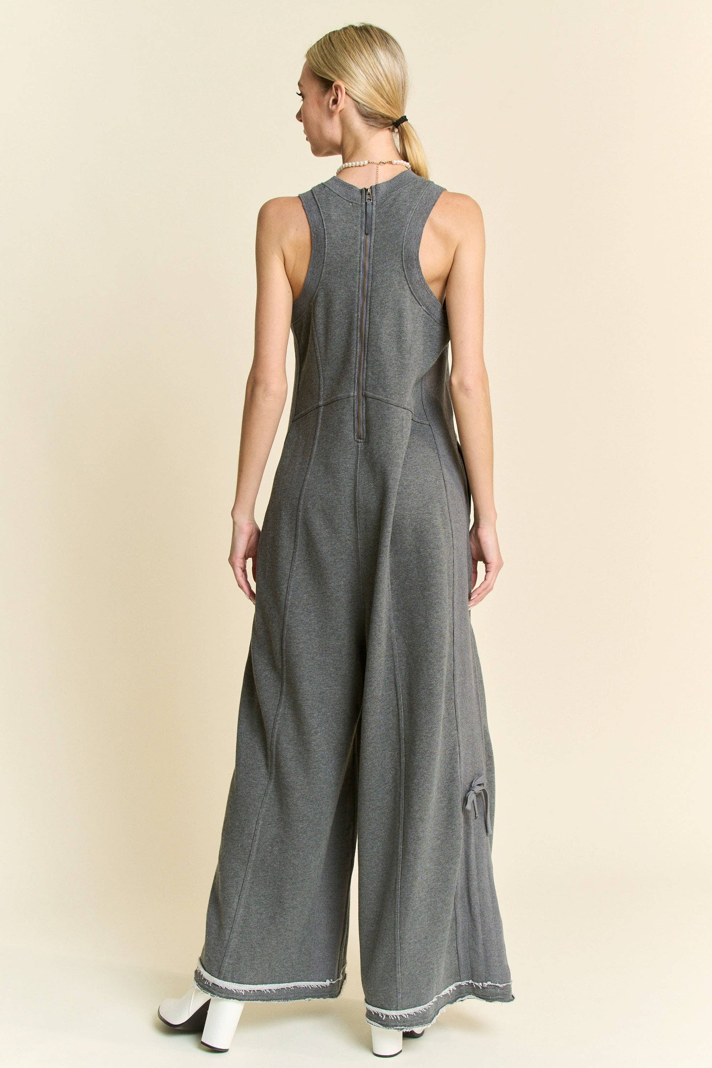 Plus Size Ribbed Contrast Ruched Jumpsuit