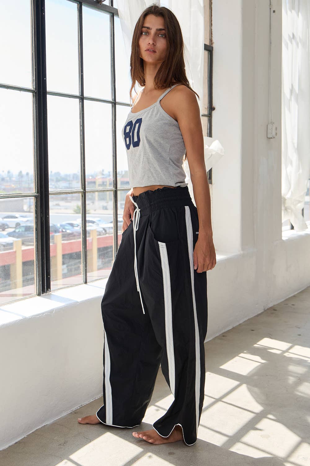 Windbreaker Pants with Contrast Stripe