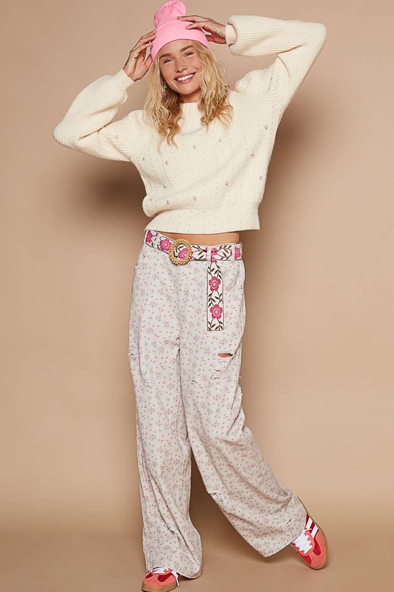 Elastic Band Detail Loose Fit Twill Pants