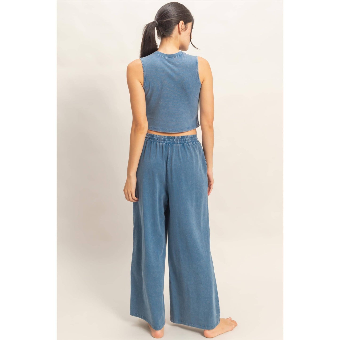 Mineral Washed Sleeveless Top & Wide Leg Pants Set (Sold Separately)
