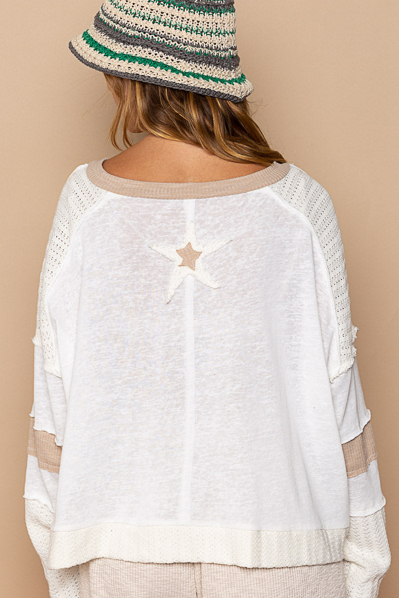 Star Patch Long Sleeve Cropped Knit Top