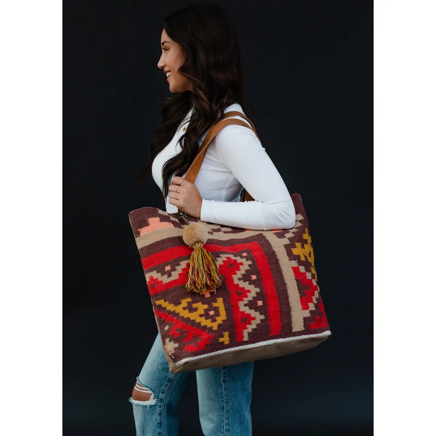 Brown & Multicolored Aztec Tote Bag
