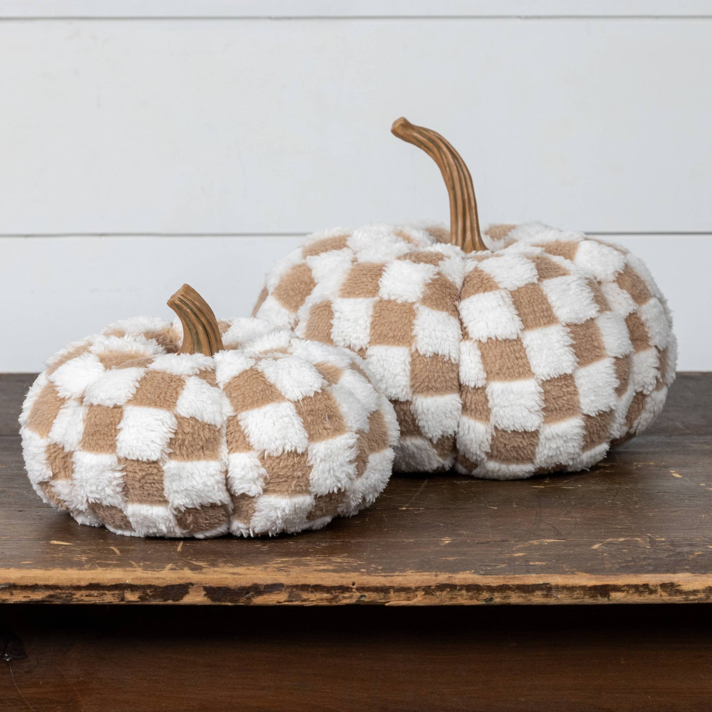 Brown & Cream Check Fabric Pumpkin