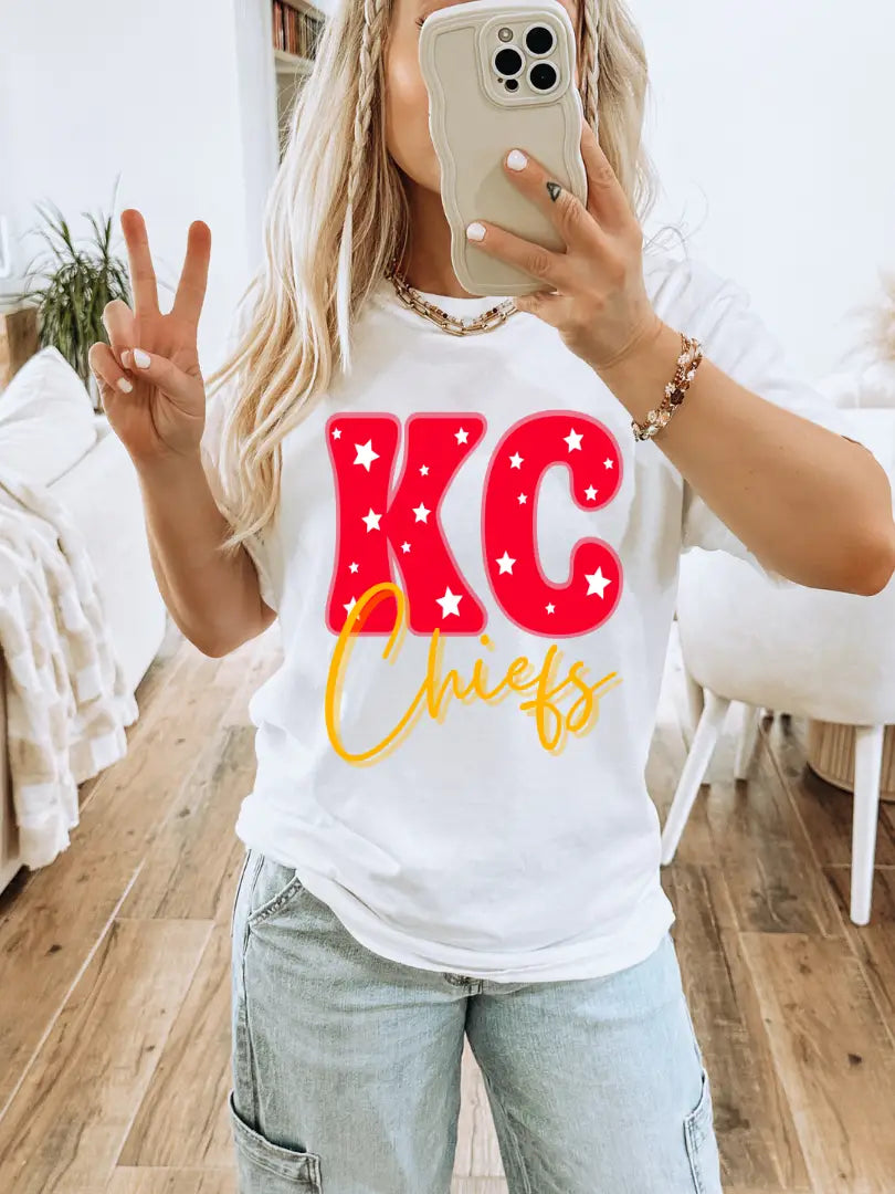 KC Chiefs Red & Yellow on White Tee