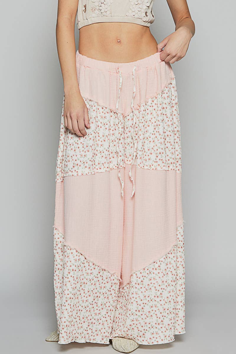 Contrast Floral Double Gauze Woven Pants