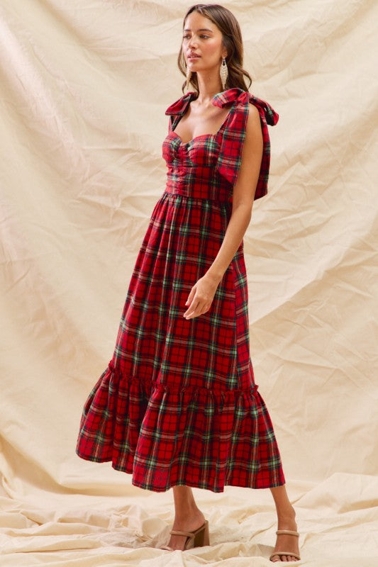 Christmas Check Plaid Woven Holiday Midi Dress