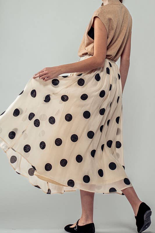 Polka Dot Elastic Waist Midi Skirt