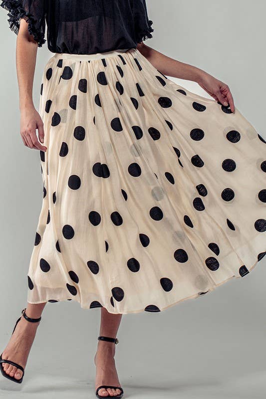 Polka Dot Elastic Waist Midi Skirt