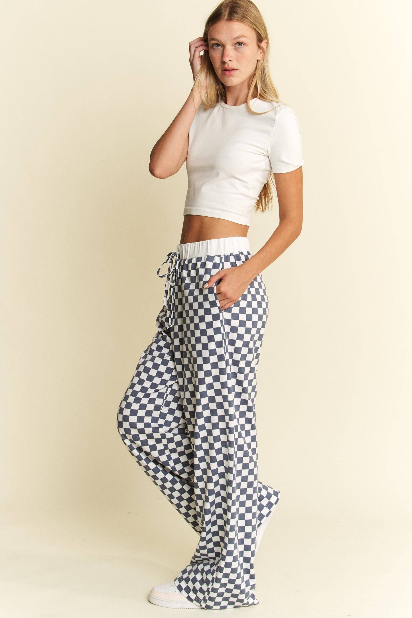 Checkered Print Straight Leg Boxer Pants