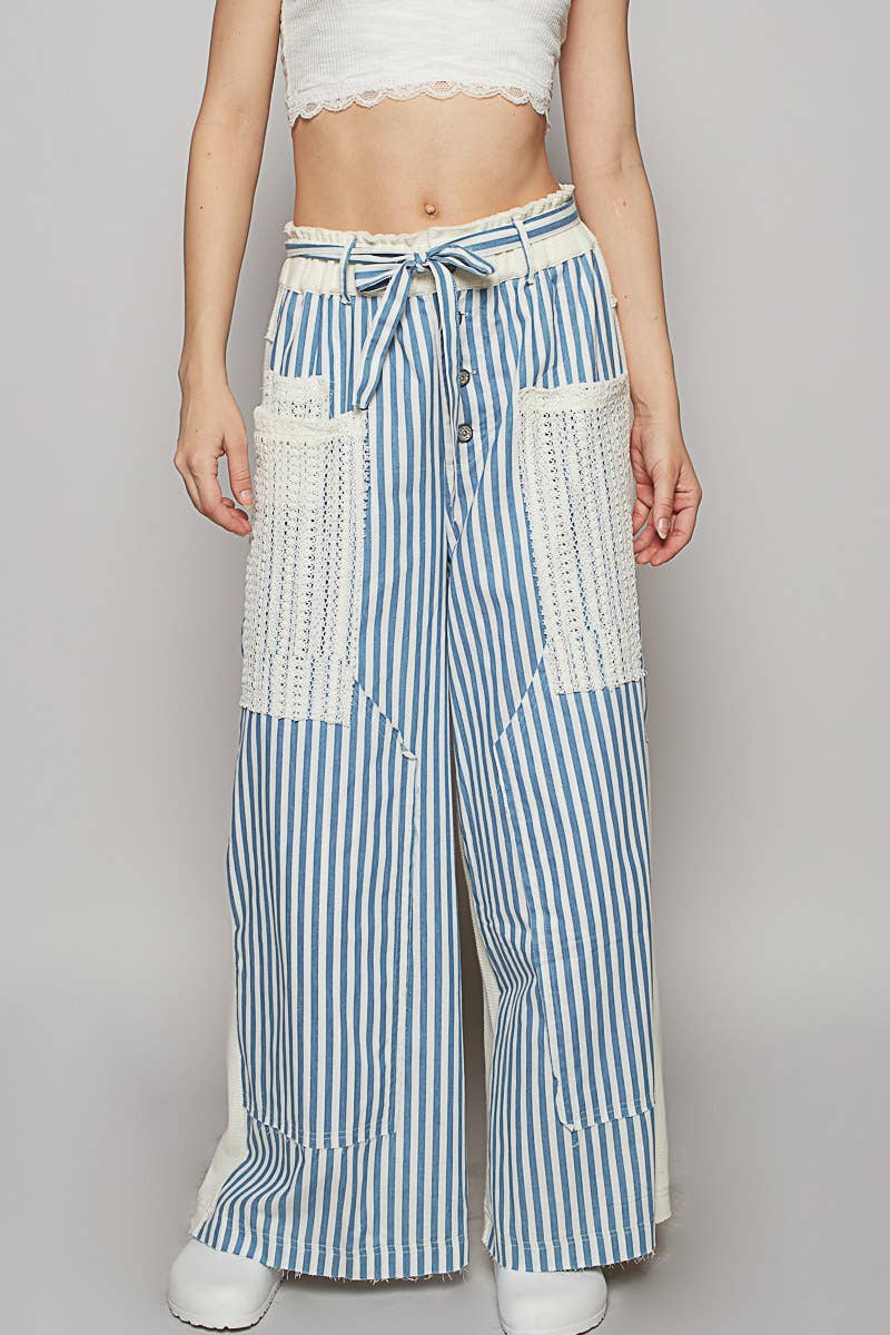 Striped Front Mesh Pockets Woven Pants