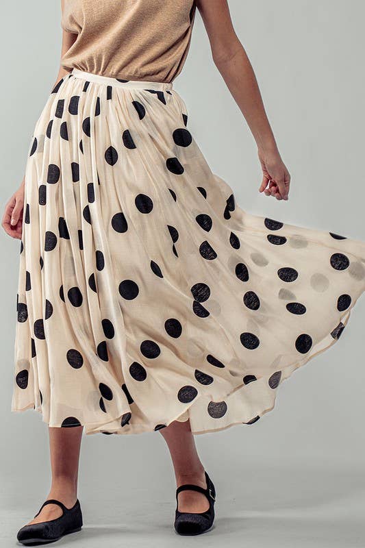 Polka Dot Elastic Waist Midi Skirt