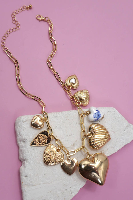 Ceramic Porcelain Heart Multi Charm Necklace