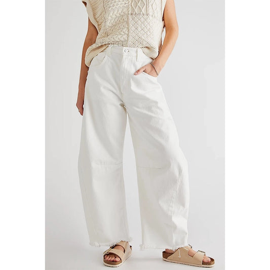 Cropped Casual Wide Leg Jeans - White