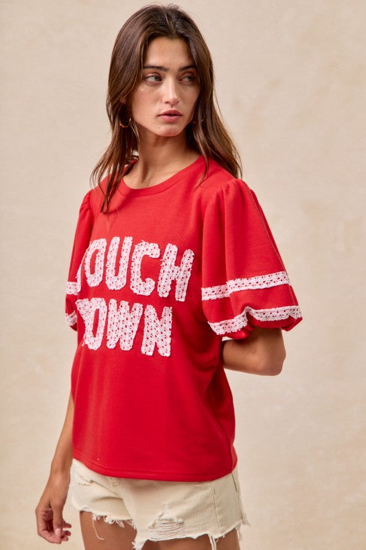 Gameday Theme Top with Touch Down Patchwork
