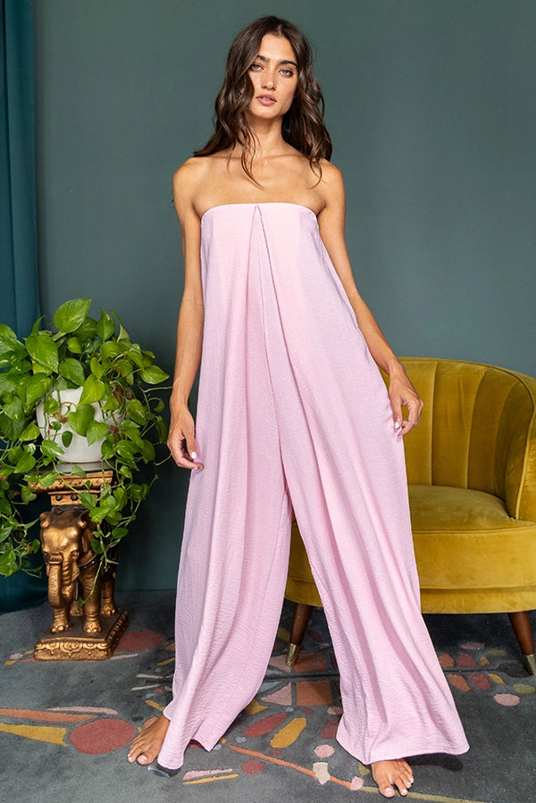 Strapless Flowy Jumpsuit - Baby Pink