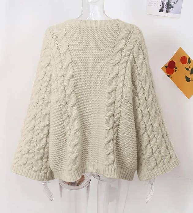 Slouchy Cable Knit Flare Sleeve Chunky Sweater Jumper