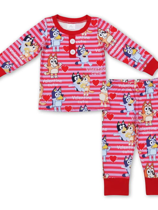 Valentine Cutie Dog Stripe Baby & Kids Pajamas