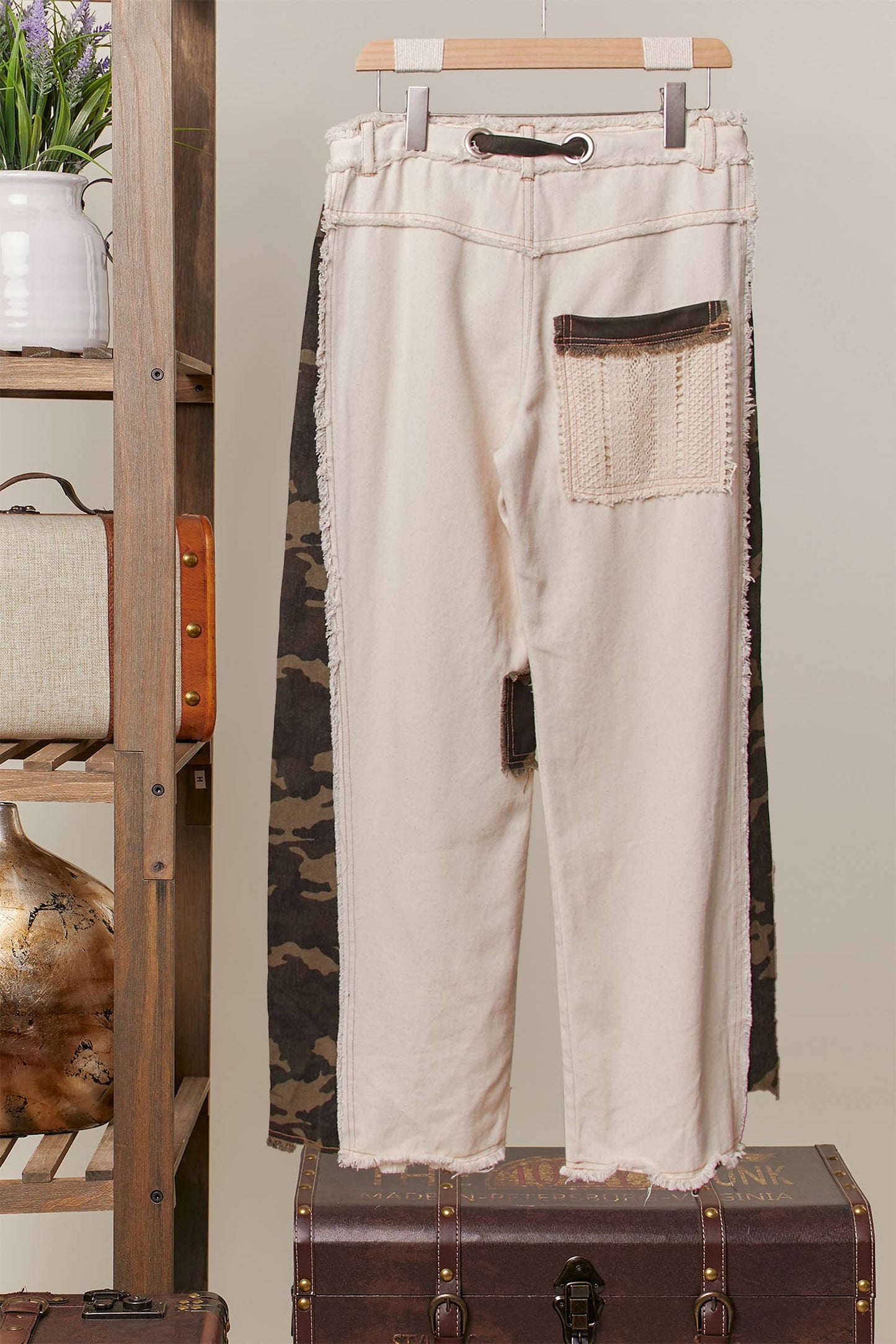 Camouflage Wide Leg Pants with Contrast Panels