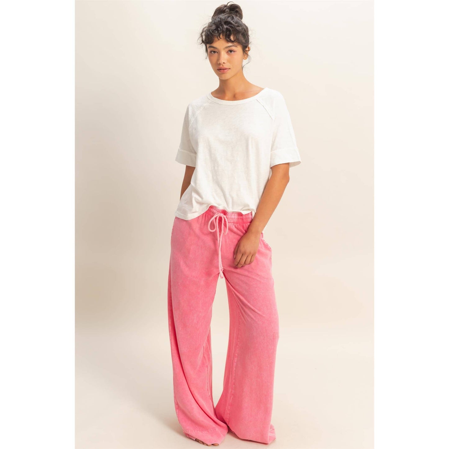 Mineral Wash Drawstring Wide Leg Pants