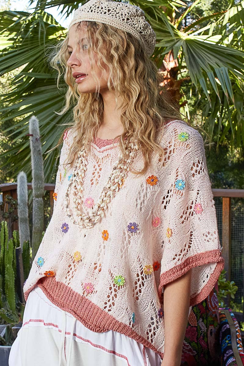 V-neck Sleeveless Flower Thin Sweater Top