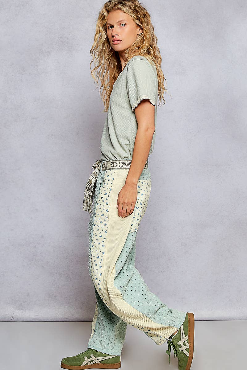 Textured Twill with Dart Detail Solid Pants