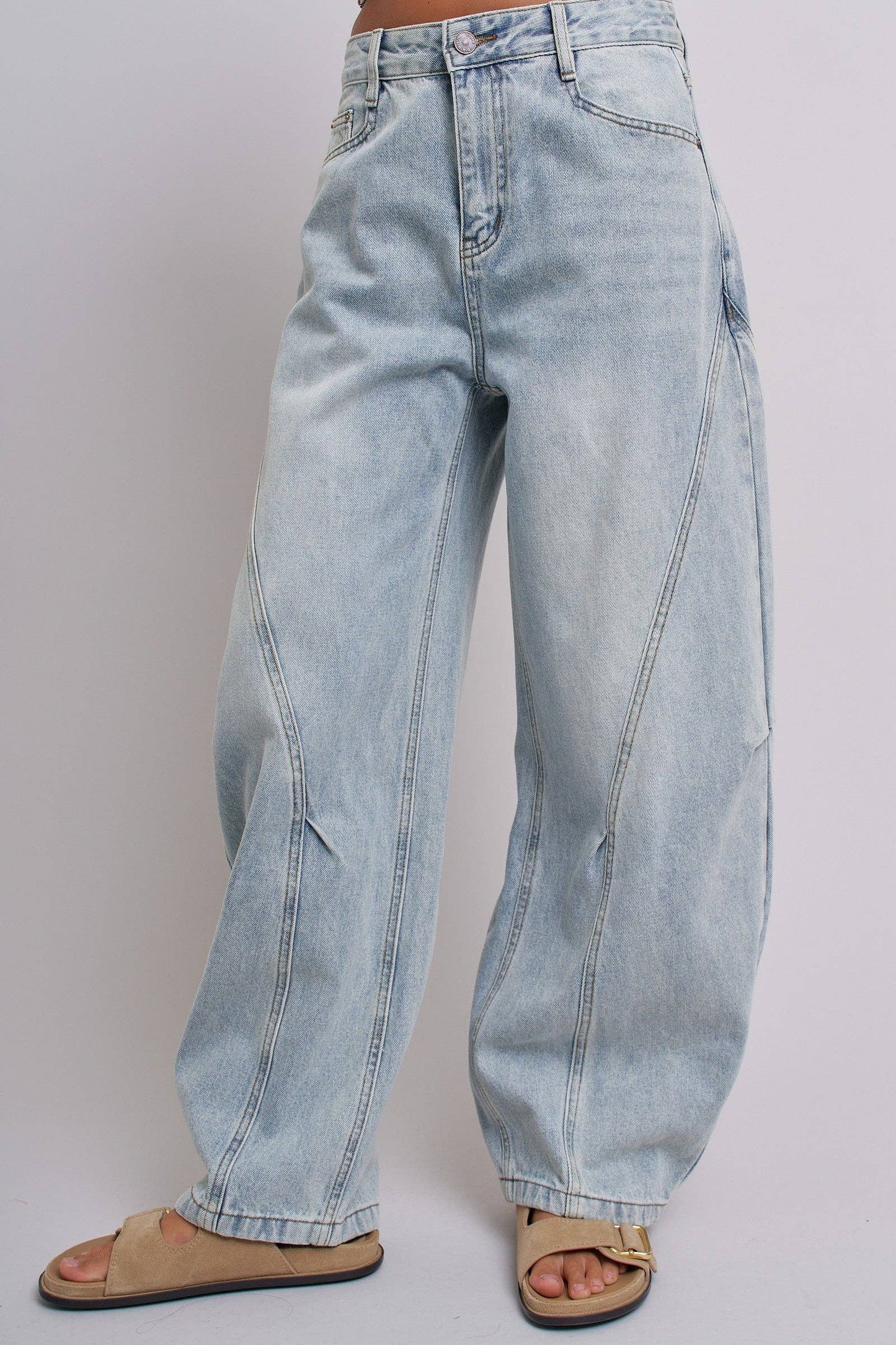 Vintage Wash Barrel Leg Utility Tab Jeans