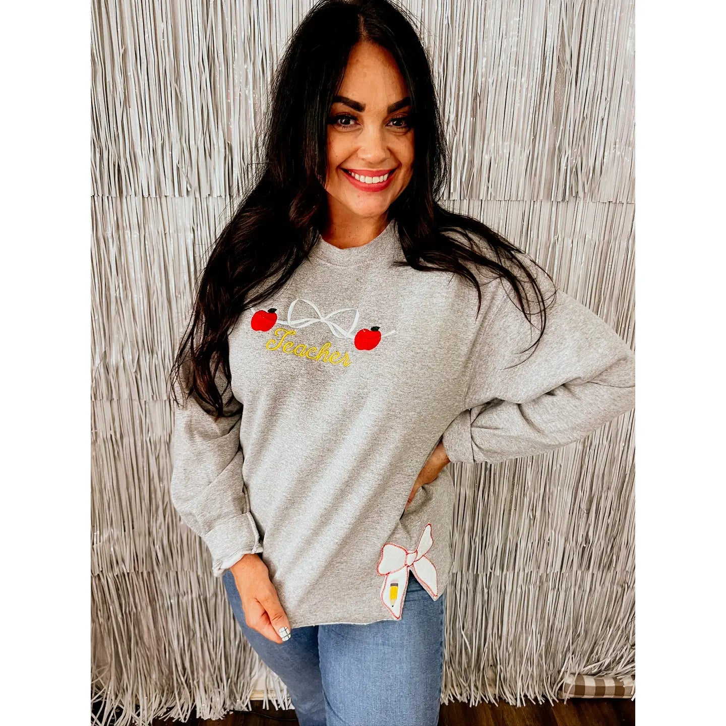 Handmade Teacher Bow Sweatshirt