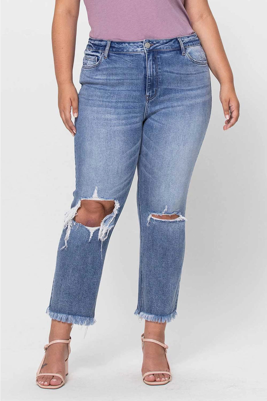 Plus Size High Rise Crop Slim Straight Jeans