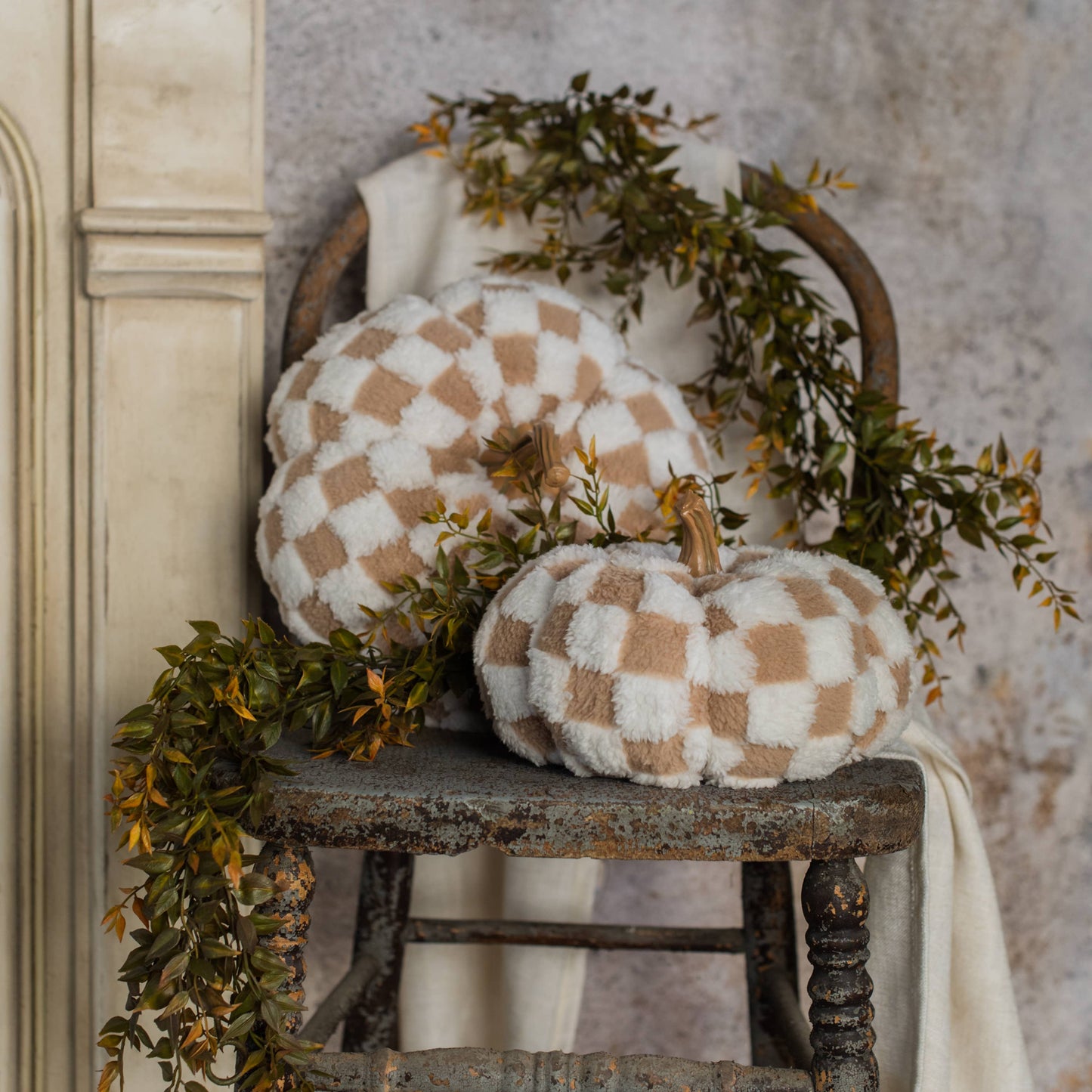 Brown & Cream Check Fabric Pumpkin