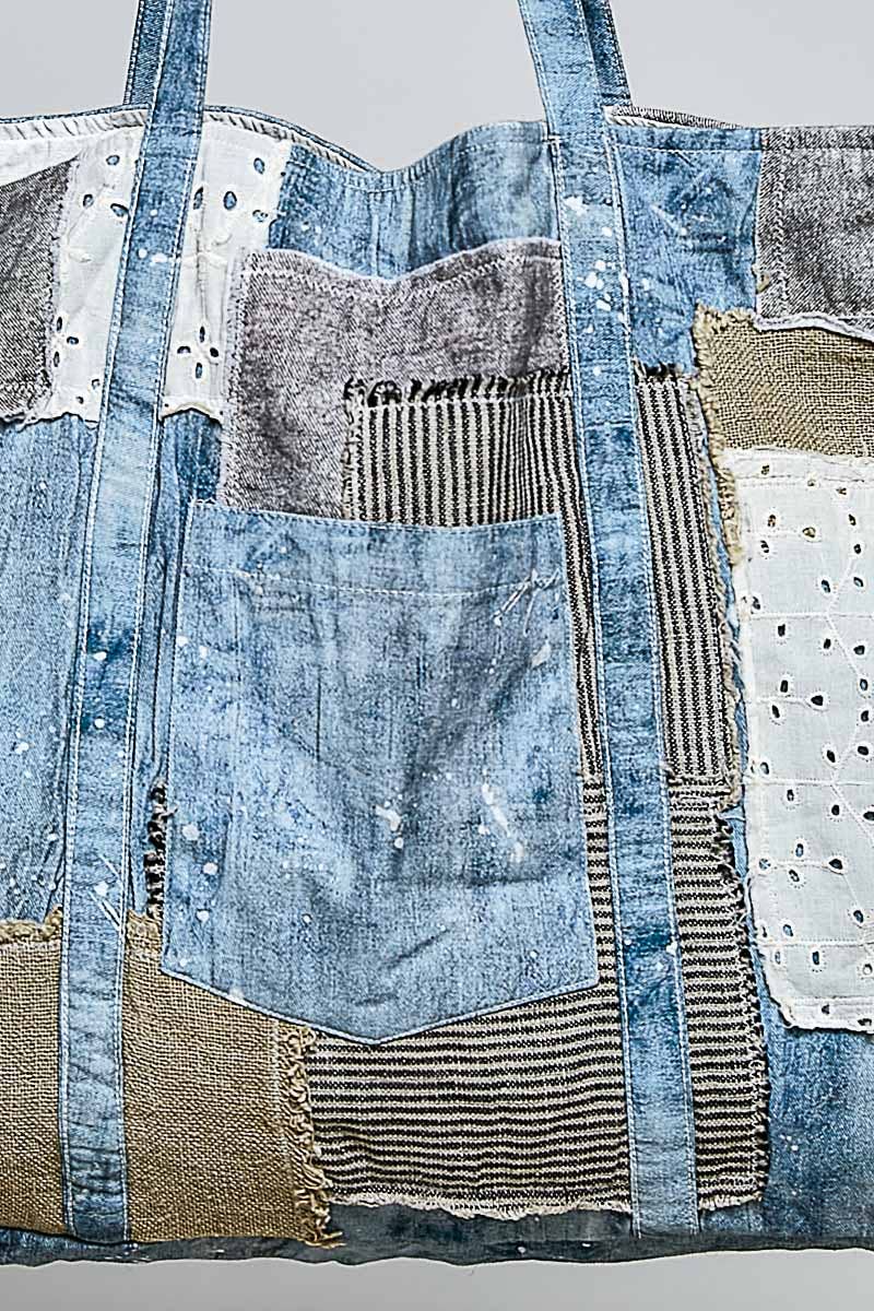 Unique Mix Patchwork Vintage Denim Casual Tote Bag