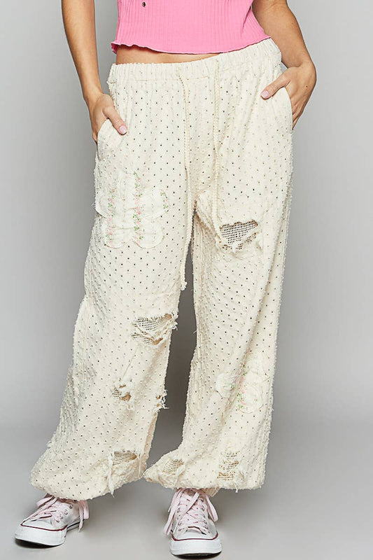 Elastic Band Textured Twill Woven Jogger Pants
