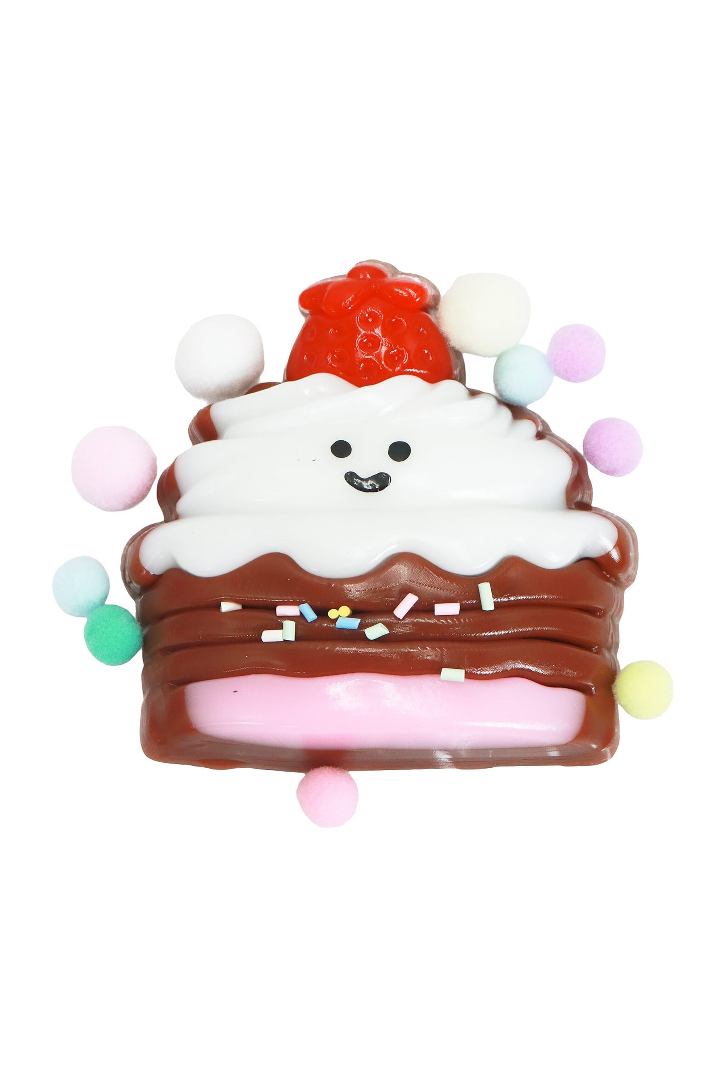 Strawberry Cake Sprinkle Sticky Mochi Pom Pom Squishy Bag