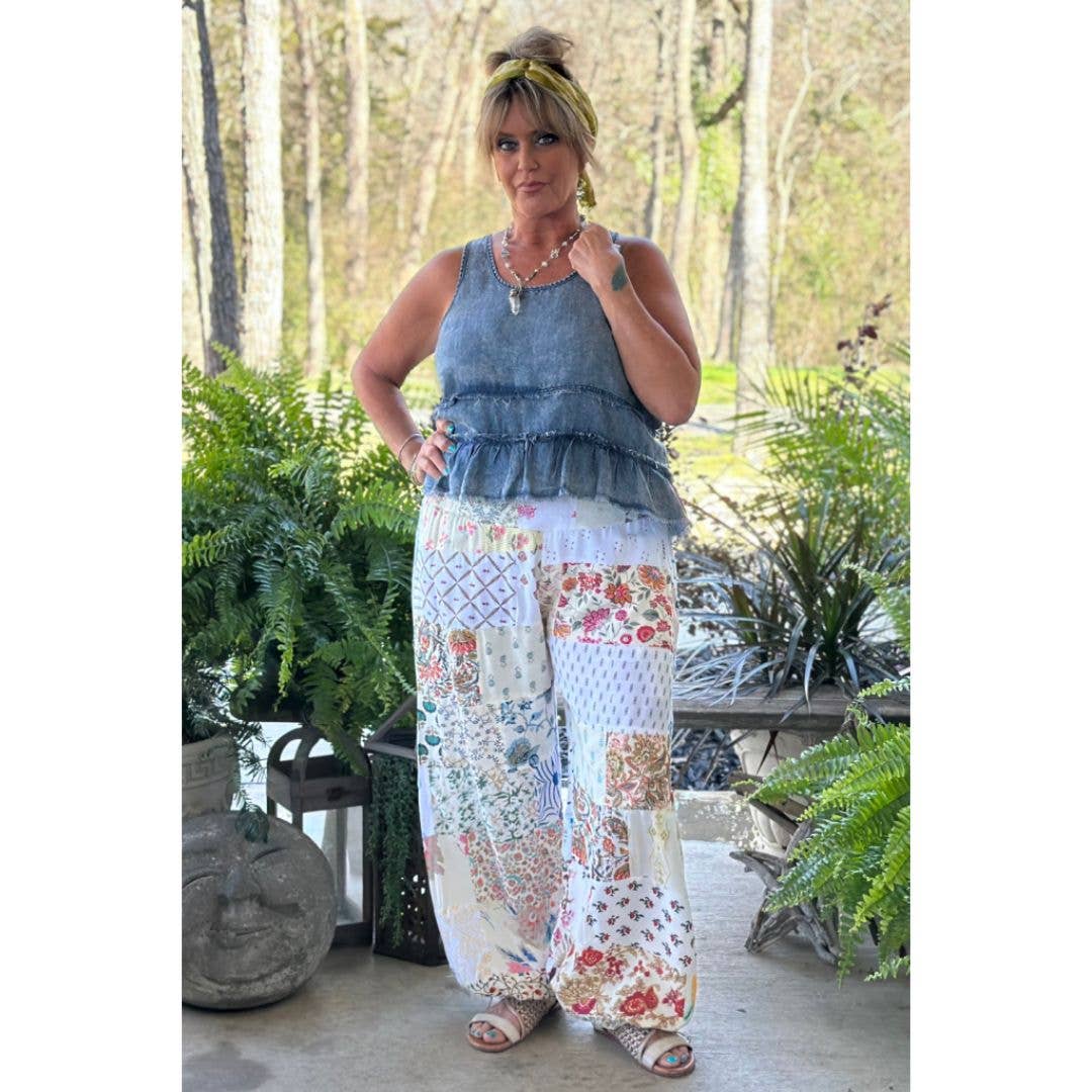 Jaded Gypsy Patchwork Sunrise Pants - Parchment - JG-210