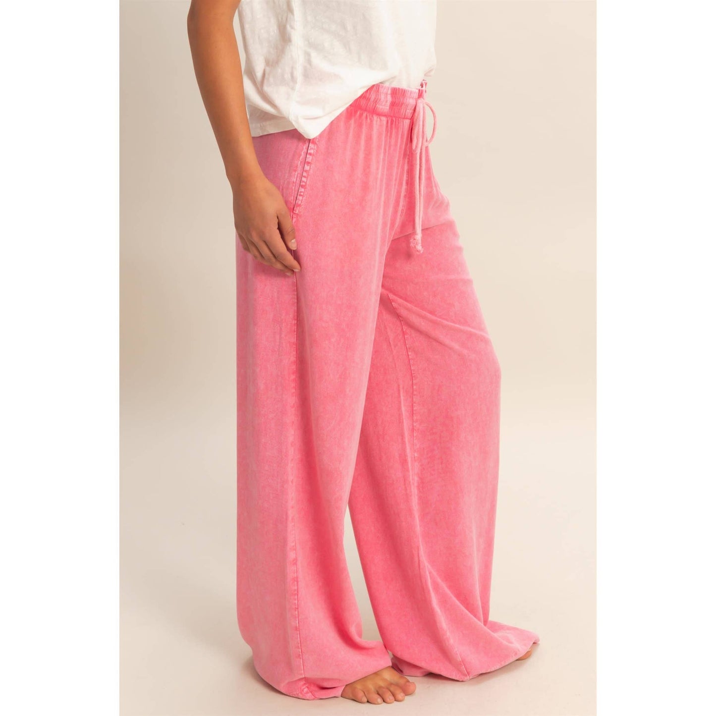 Mineral Wash Drawstring Wide Leg Pants