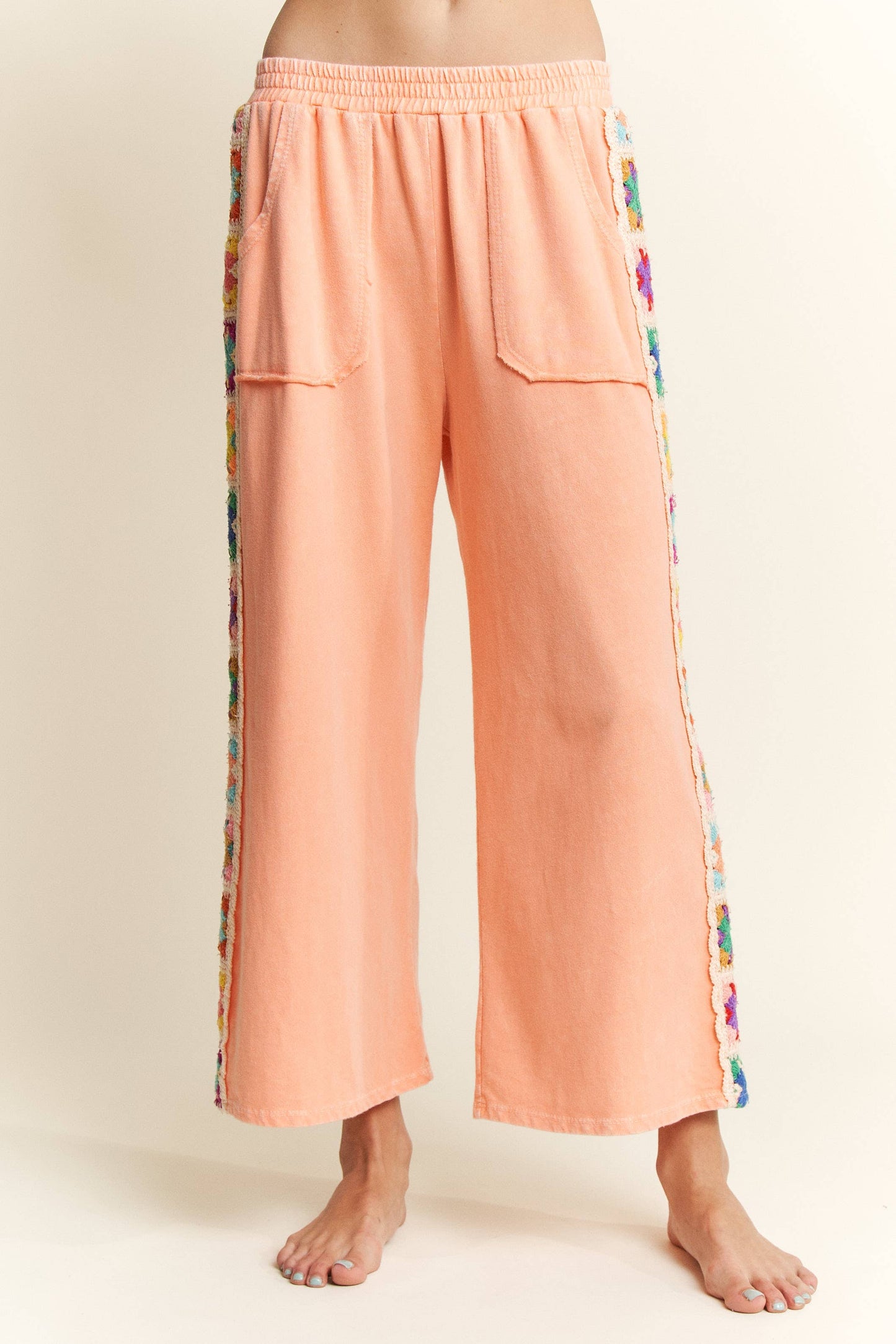 Mineral Washed Real Crochet Patch Side Trim Pant