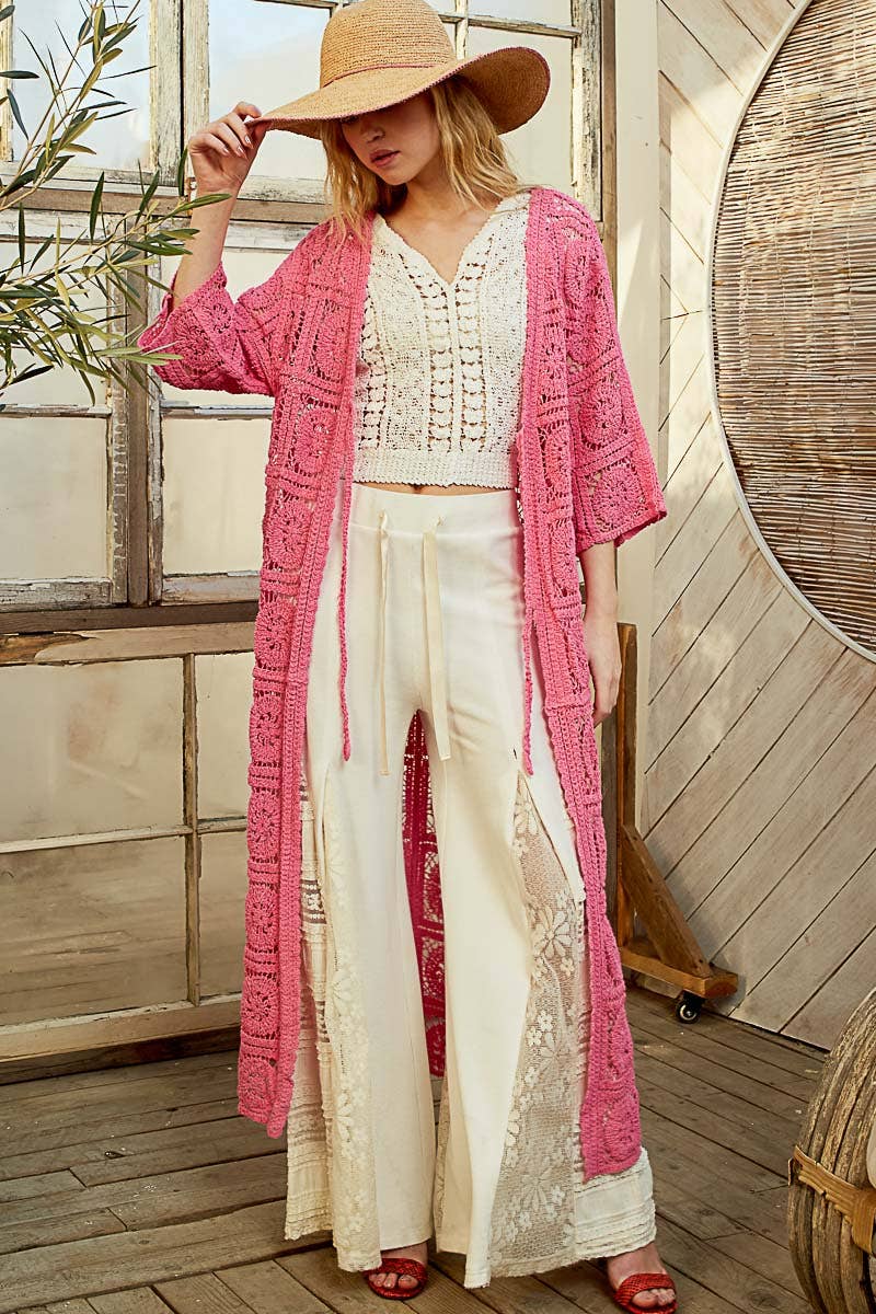 Long Sleeve Crochet Open Long Cardigan