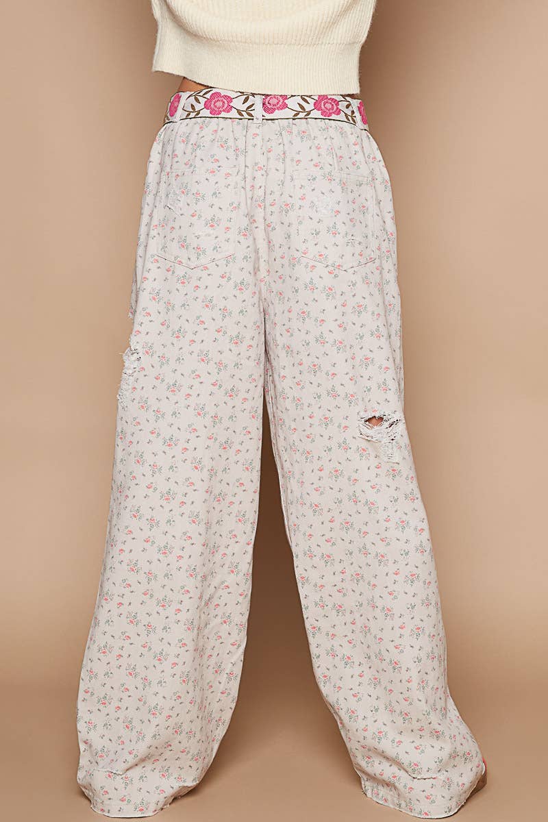 Elastic Band Detail Loose Fit Twill Pants