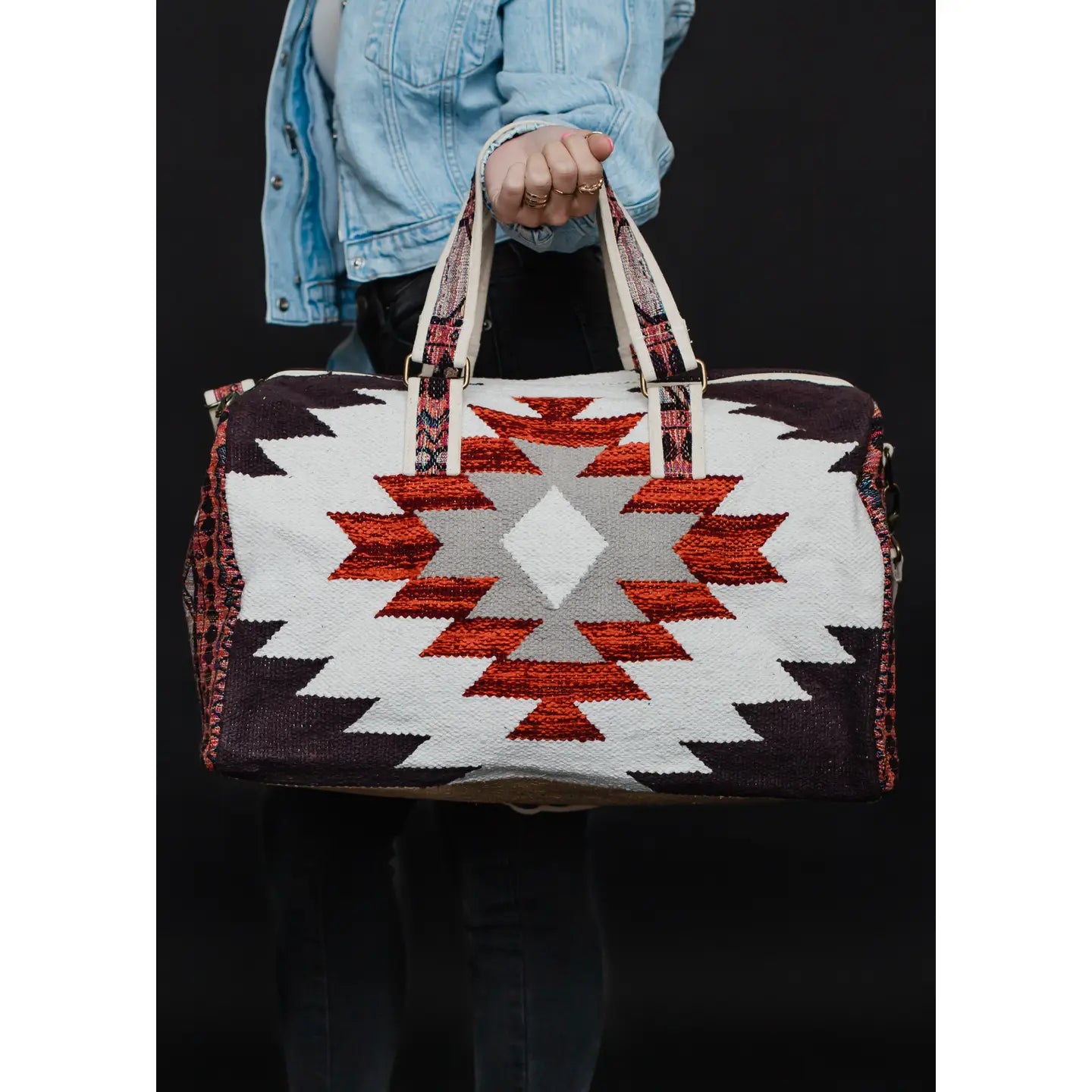 Cream, Black & Rust Aztec Duffel Bag