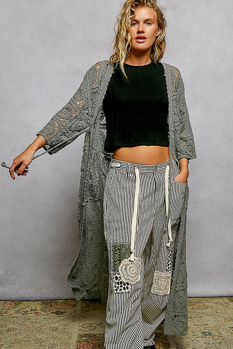 Long Sleeve Crochet Open Long Cardigan