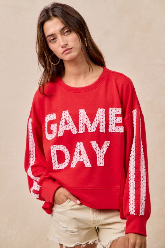 Gameday Theme Lace Patchwork Top with Uneven Hem