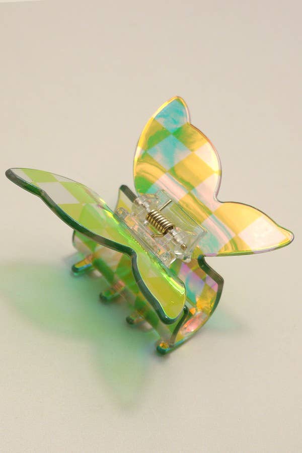 Checker Butterfly Holographic Hair Claw Clips