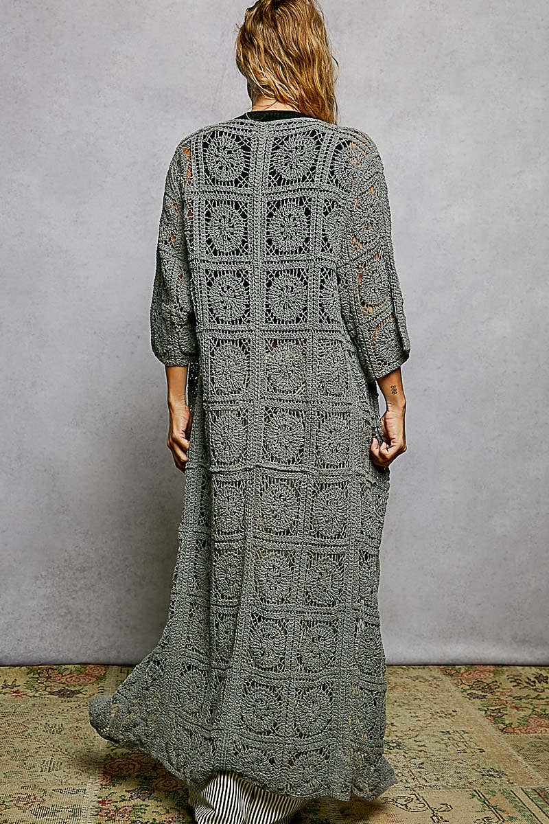 Long Sleeve Crochet Open Long Cardigan