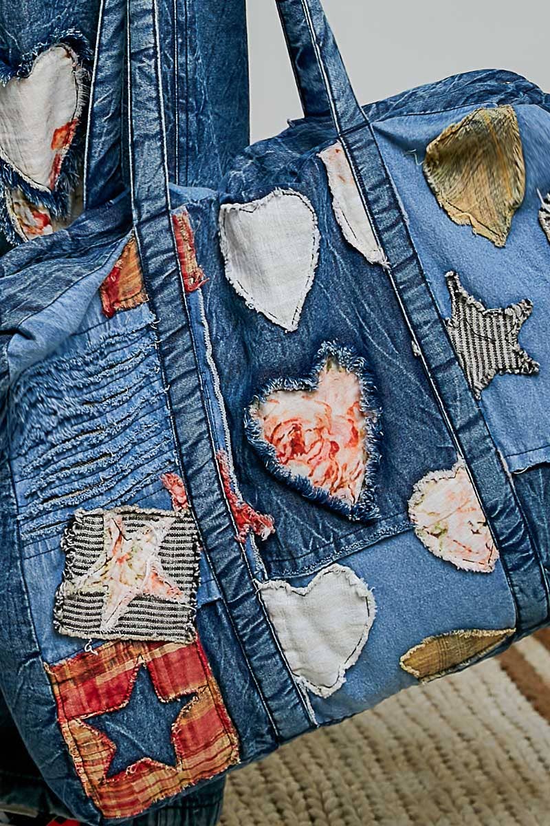 Unique Mix Patchwork Vintage Denim Casual Tote Bag