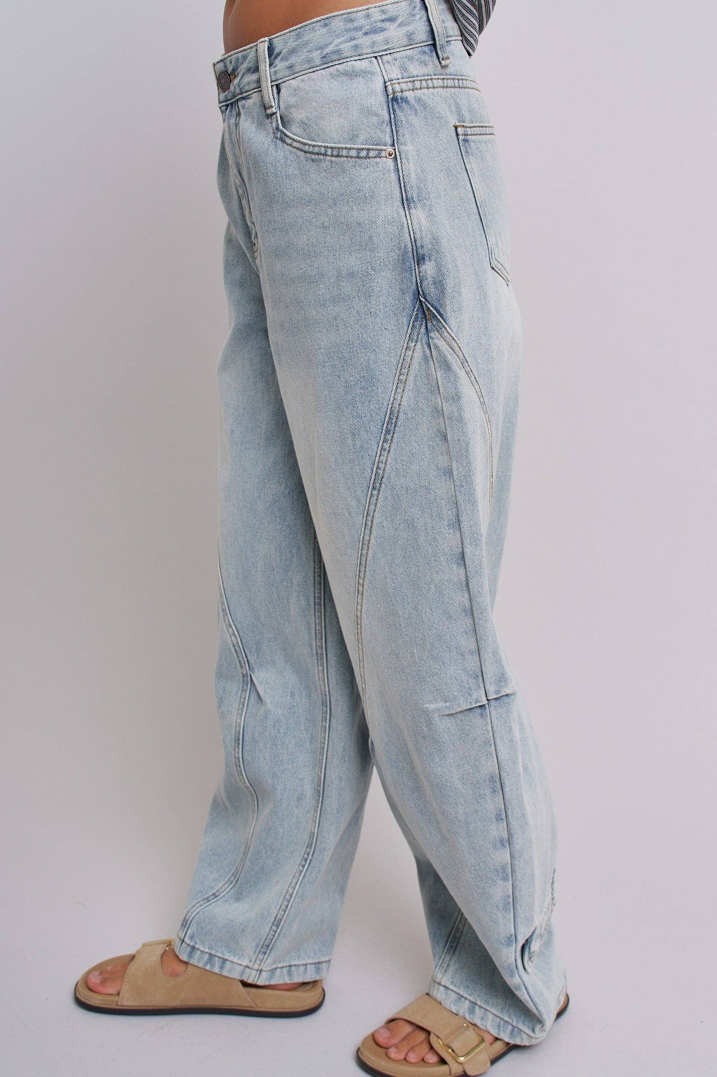Vintage Wash Barrel Leg Utility Tab Jeans