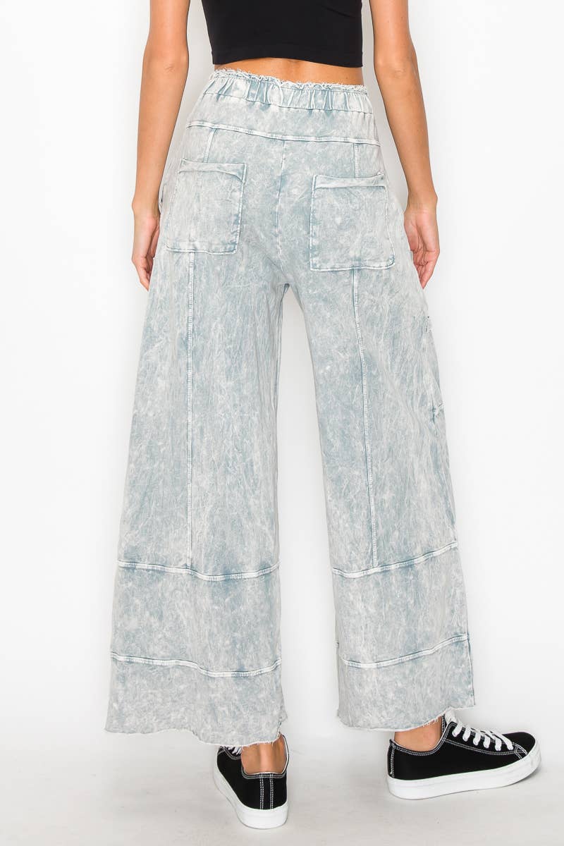 Mineral Wash Wide Leg Cropped Pants