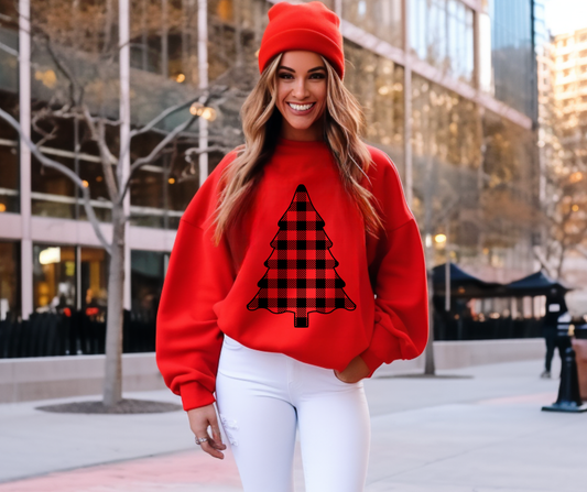 Black Plaid Christmas Tree Red Sweatshirt
