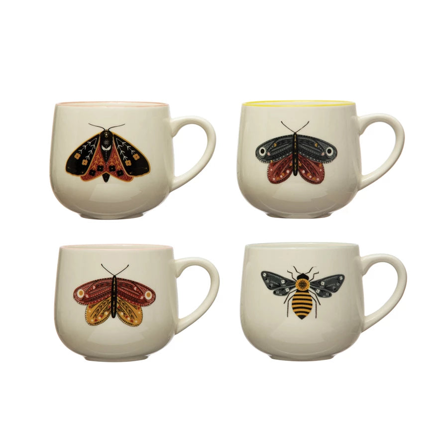 12 oz. Stoneware Mug w/ Insect & Colored Rim