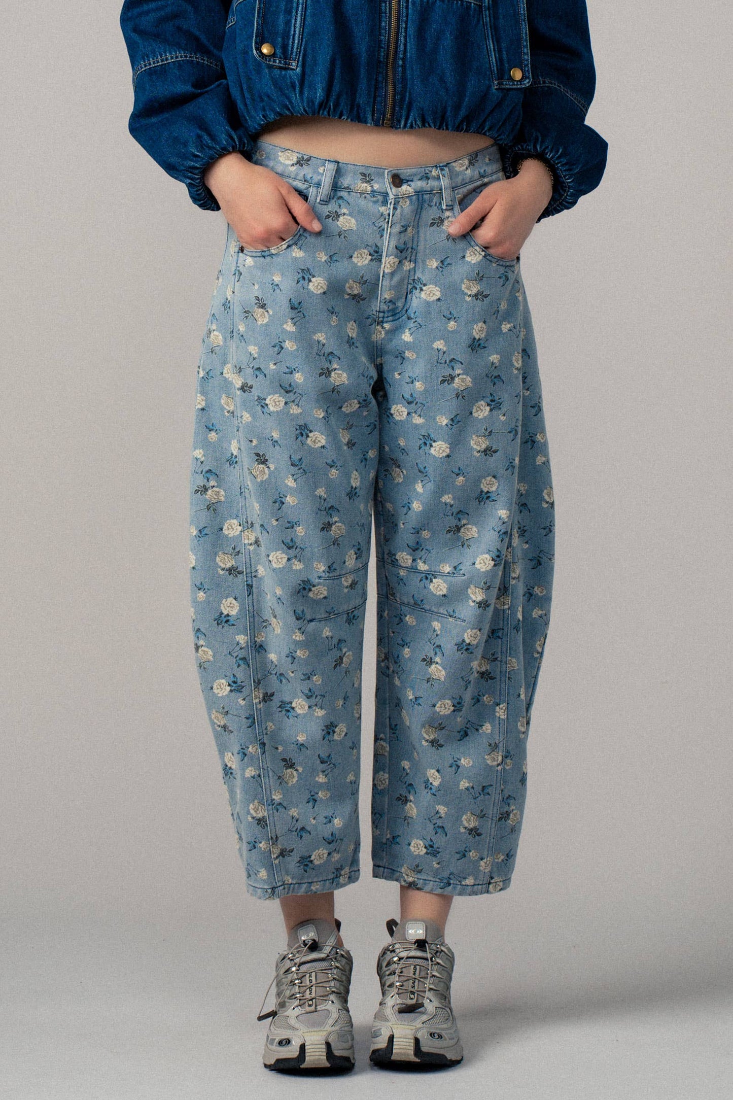 Floral Print Relaxed Fit Denim Pants